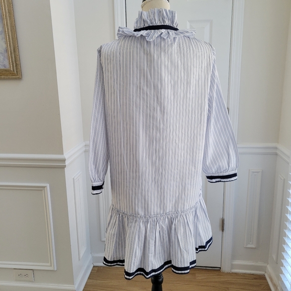 Tuckernuck Ruffle Neck Tiered Mini Dress Chic Striped Shirtdress Tunic Resort - Picture 4 of 15